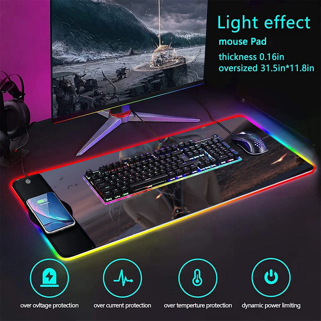 Hot Sale High Quality Natural Rubber Customized Wireless Charging Keyboard Pad Game Office Desk Mouse Mat