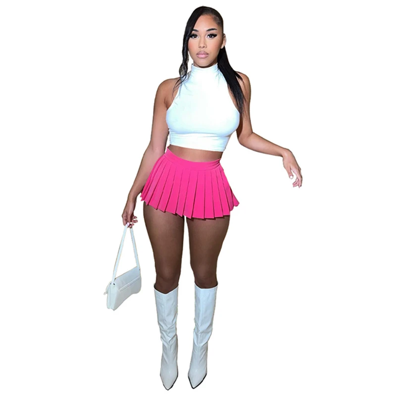 Channel 15 Colors Sexy School Girl Crop Top And Pleated extreme micro mini skirt Set Dancing Outfits