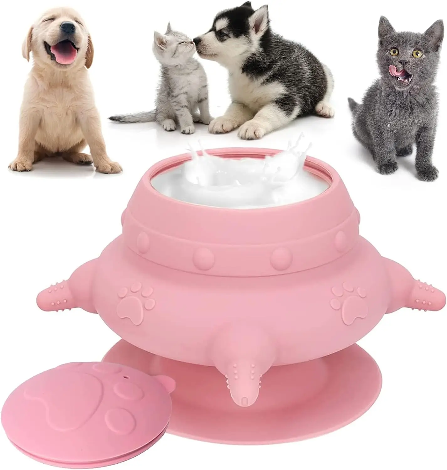 Yongli 240ml Silicone Puppy Milk Feeder Bowl with 4 Teats Puppy Bottles Feeding Station for Feeding Kittens, Puppies and Rabbits