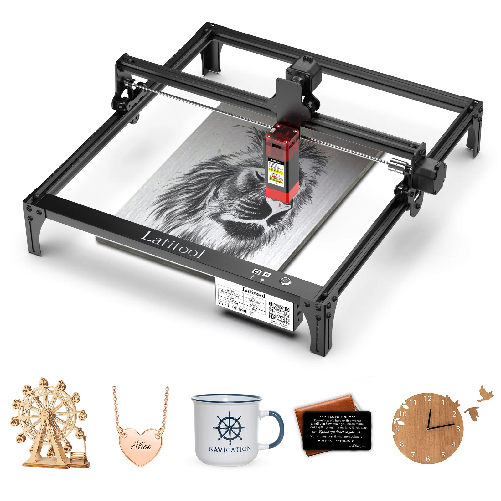 Hot Sale Latitool F60 60W Mini Laser Engraving and Cutting Machine With Eye Protection Glass Marker Leather Engraving Tool