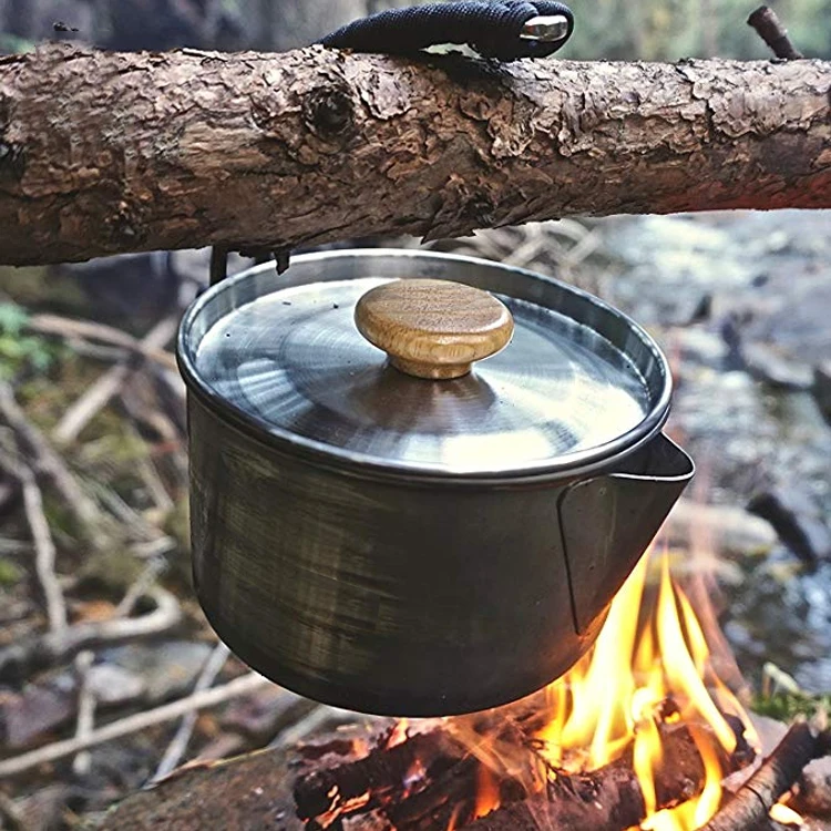 1.1L на открытом воздухе чайник из нержавеющей стали с деревянной ручкой портативный кемпинг складной кухонный горшок для пешего туризма и