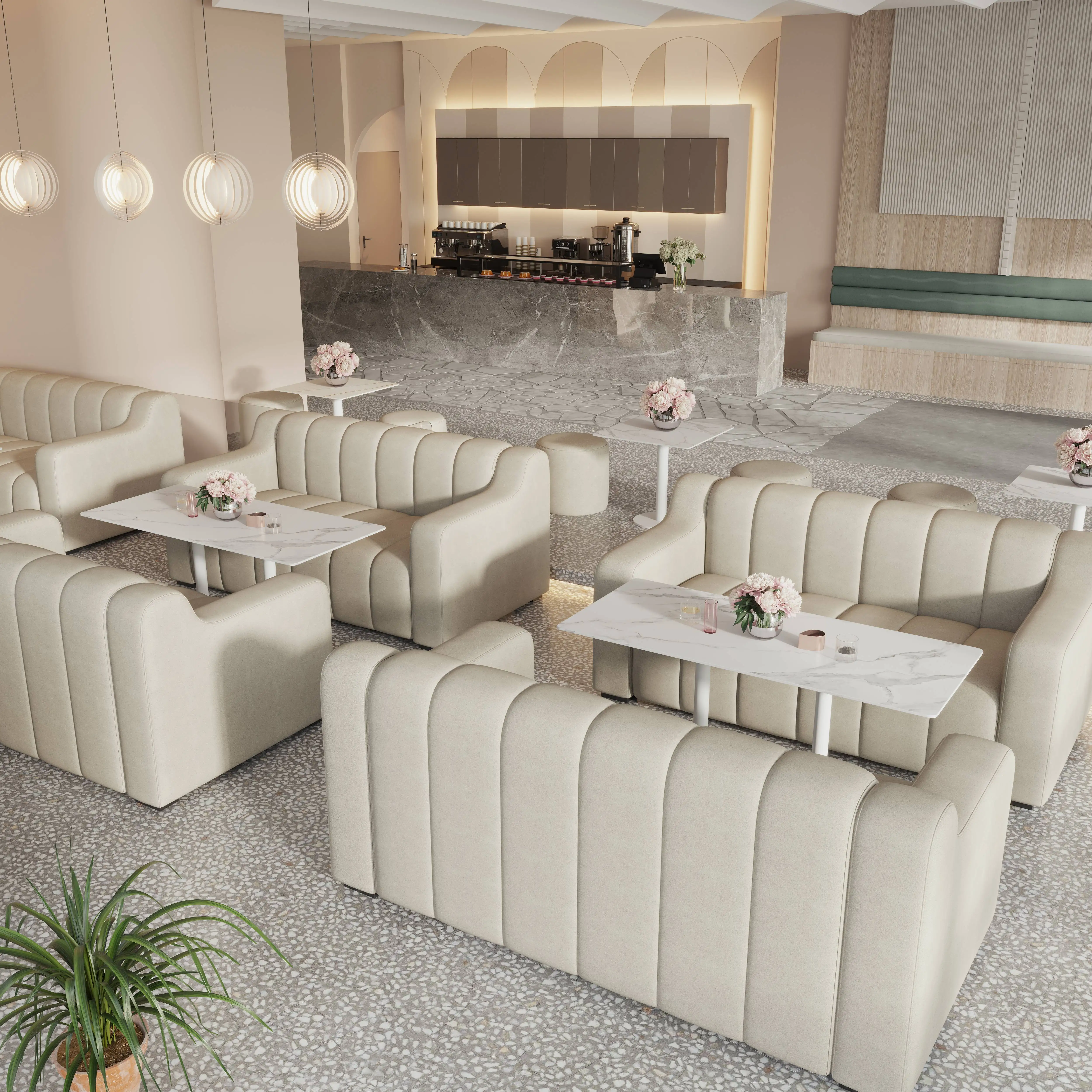 Modern Brown Restaurant Sofa Cafe Table And Chairs Furniture Set Restaurant Booth Tables