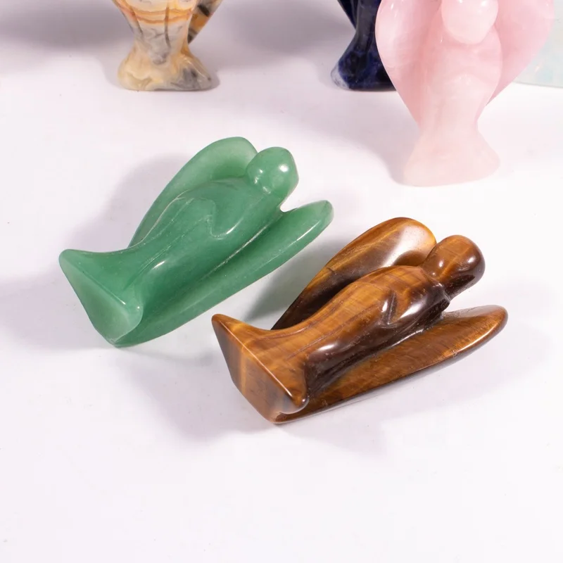 1.5inch Pocket Stone Healing Craft Angel Statue Carved Natural Stone Crystal Guardian Angel Figurine