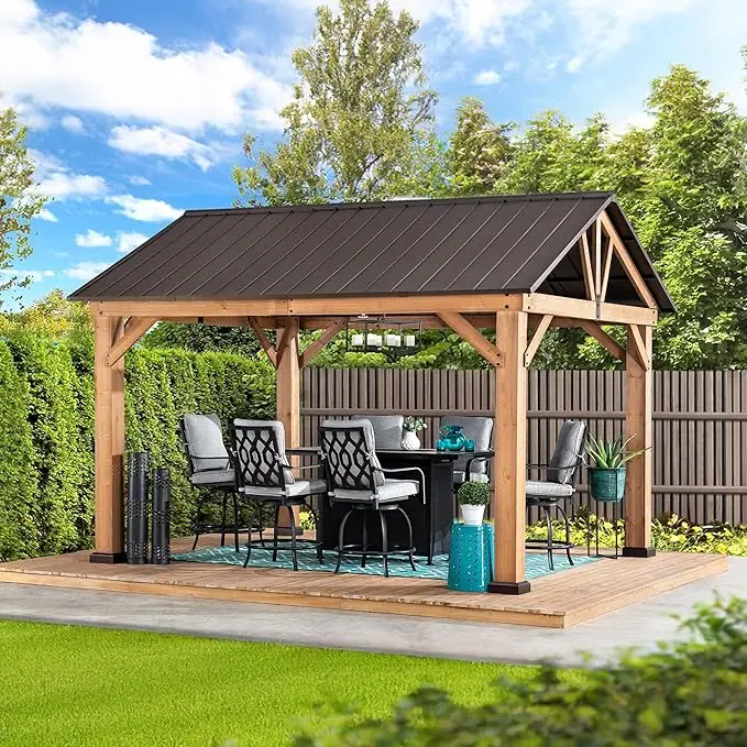 factory wholesale garden gazebo metal Octagonal pavilion outdoor wood all-season waterproof rustproof gazebo