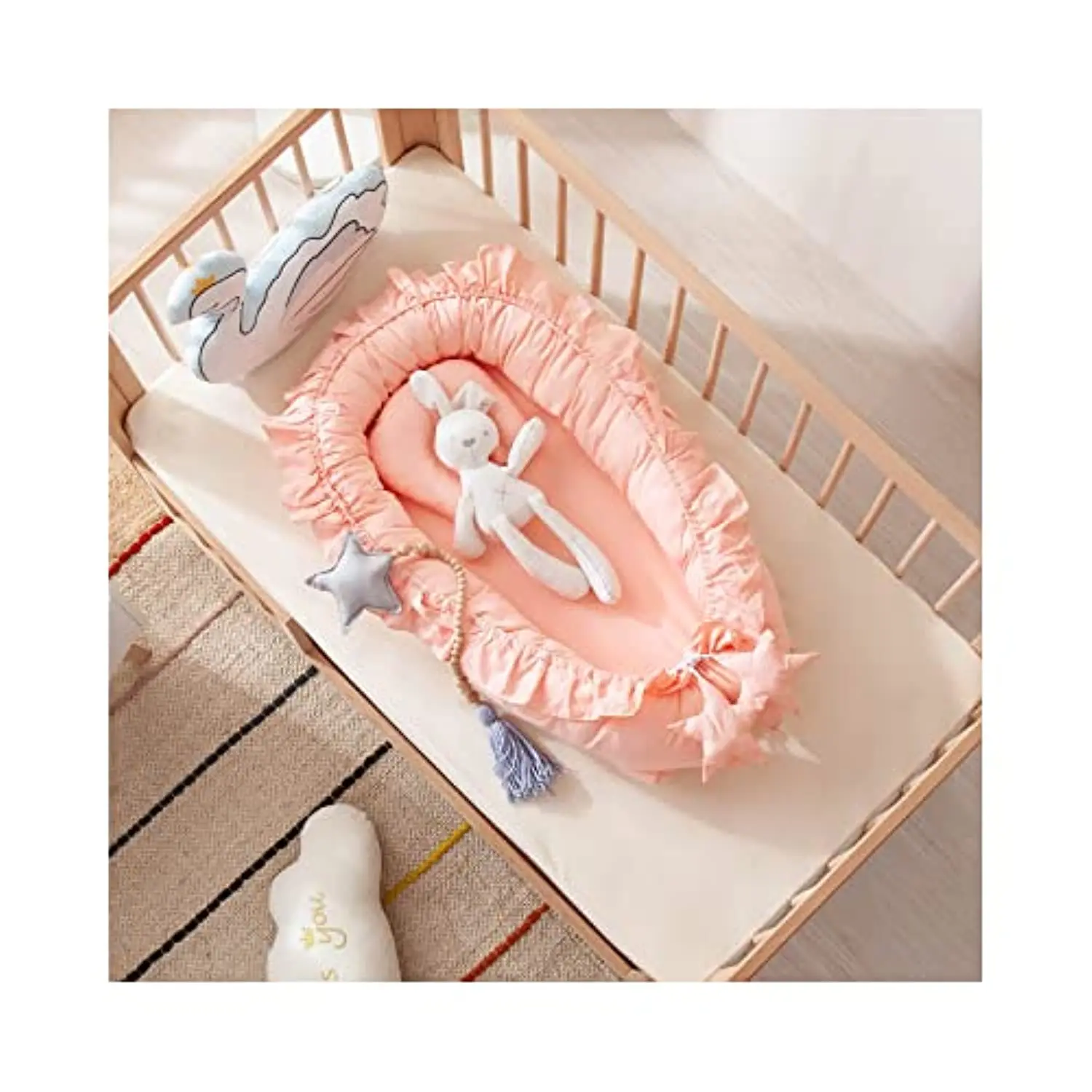 Baby Lounger Baby Nest 100% Cotton Co-Sleeper for Baby in Bed with Handle,Newborn Lounger Adjustable Size Lengthen Space toys