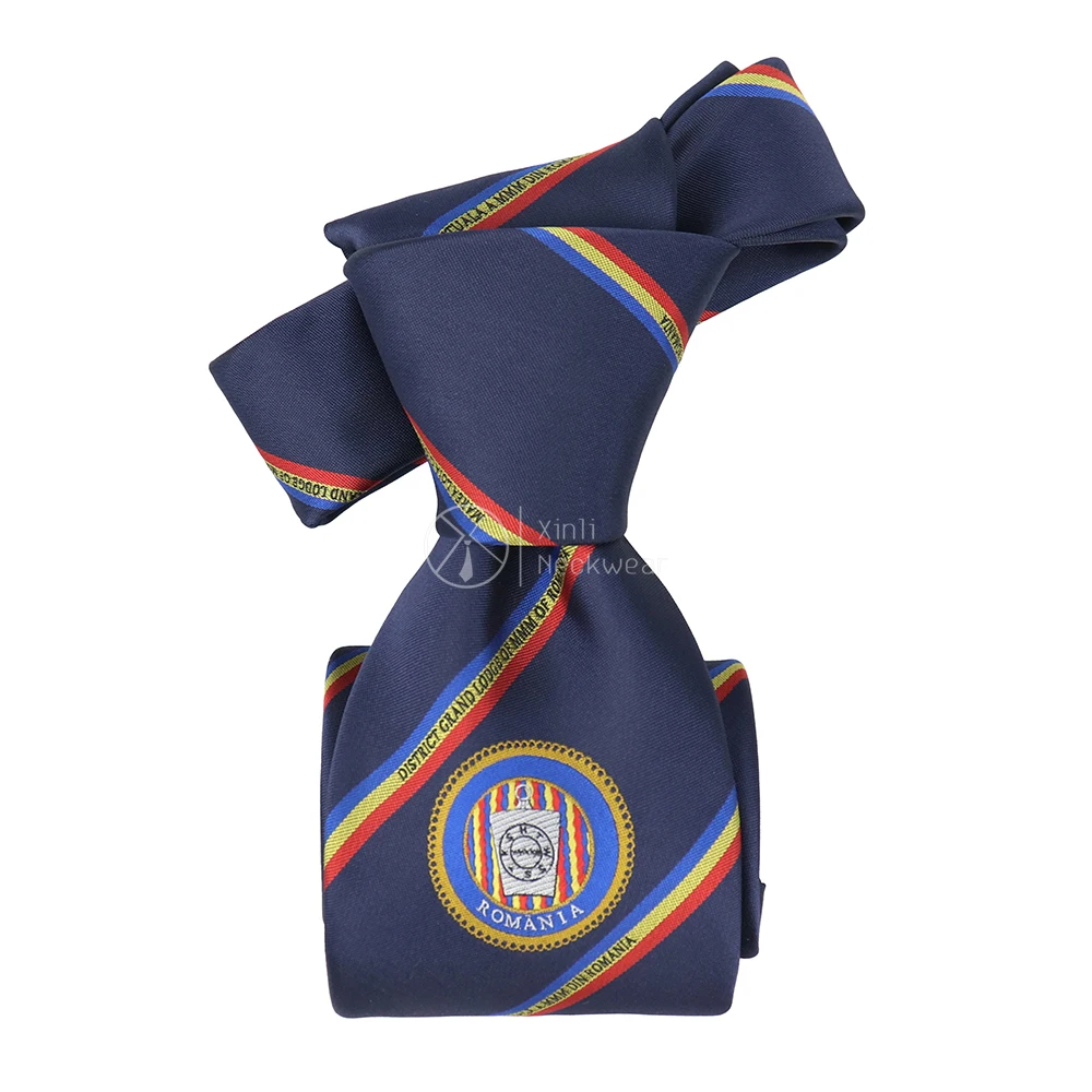 Black Navy Blue Personalized Mens Striped Ties Durable Microfiber Masonic Royal Arch Zeta Male Network Brother Neck Tie Logo