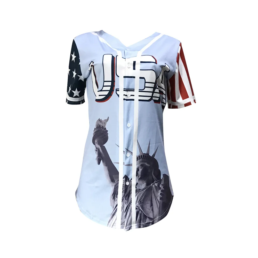 
YHSY98 Hot sell Statue of Liberty Characteristic positioning printing Independence Day printed short sleeve women blouse 