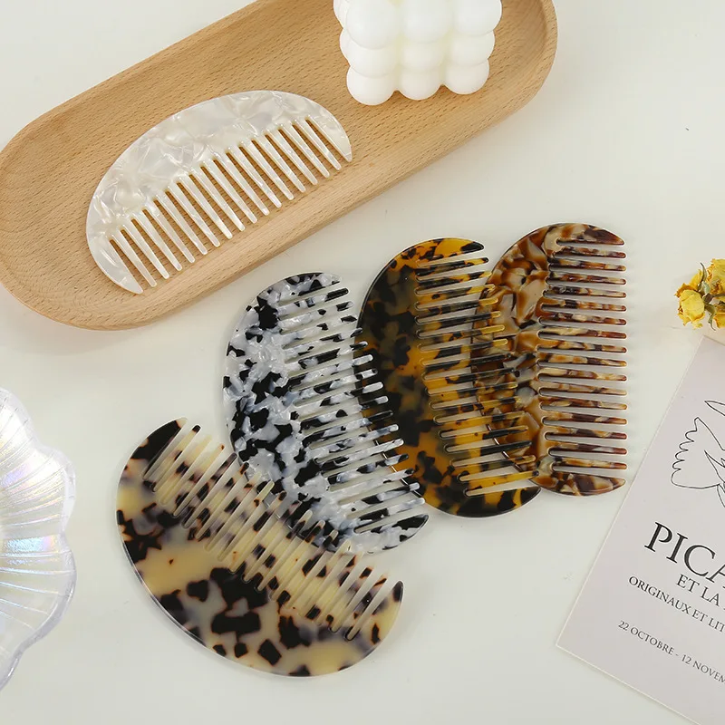 wholesale trendy strong Antistatic hair comb hair clip round shape cellulose acetate wide tooth comb