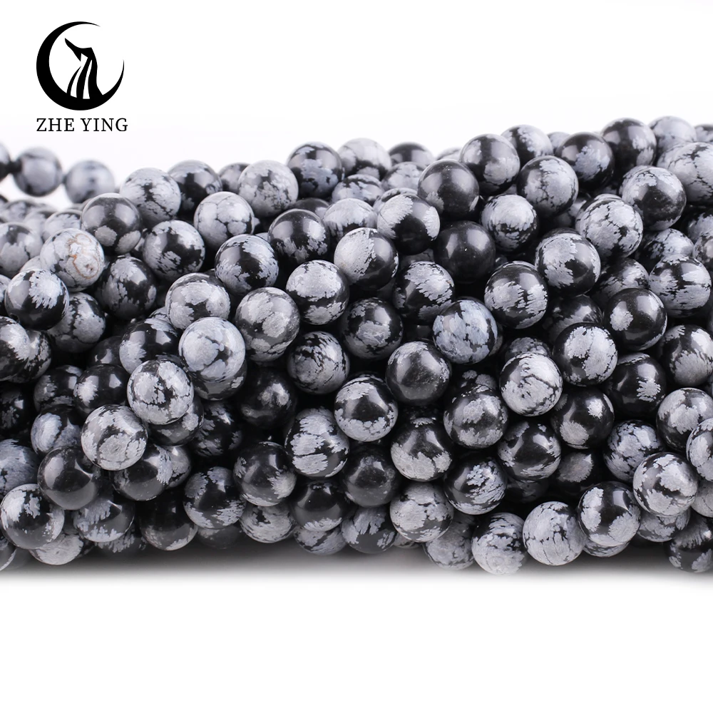 Zhe Ying 6/8/10mm Snowflake Obsidian beads round smooth Snowflake jasper Snowflake Obsidian beads