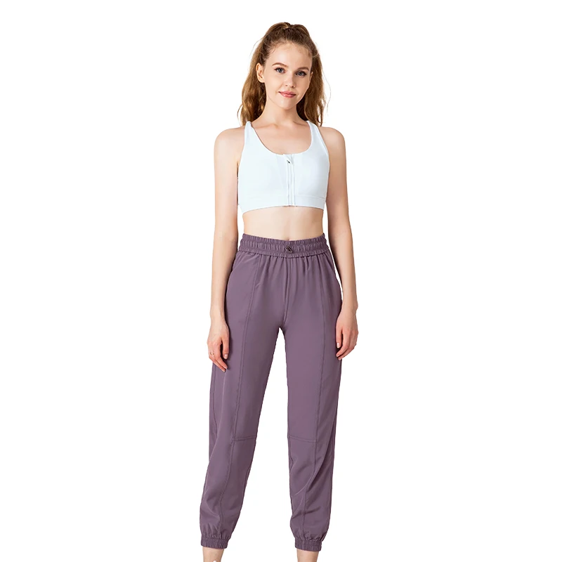 
zipper loose casual Elastic foot opening one piece pads gym drawstring fitness running yoga pants front zipper yoga bra yoga set 