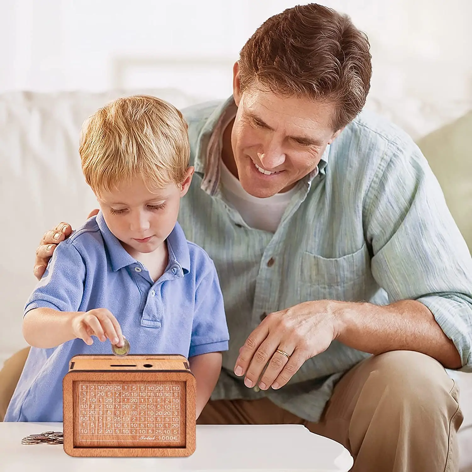 Wooden Brown Piggy Bank Money Box with Counter Brown Color USD 1000 2000 3000 5000 10000 Money piggy bank money saving box