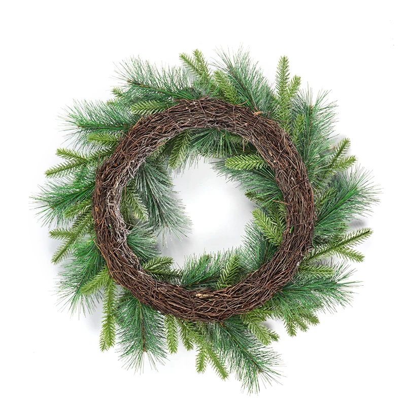 Christmas Decoration White Pine Needle Wreath Artificial Decorated PE Planting Rattan Christmas Party Garland Wreath