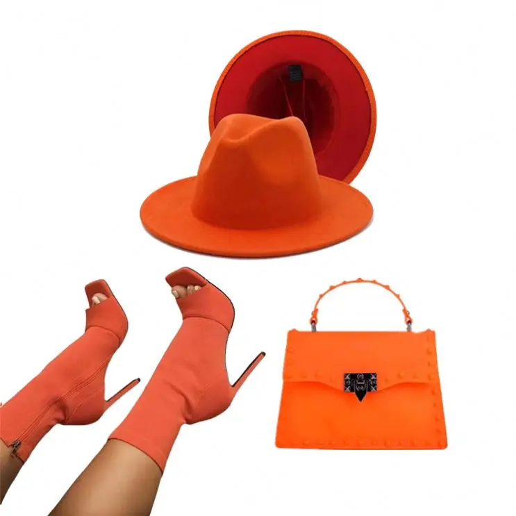 2021 wholesale new designer Fedora hats match purse handbag and shoes heel wide brim wool fedora 2 two tone hats men and women