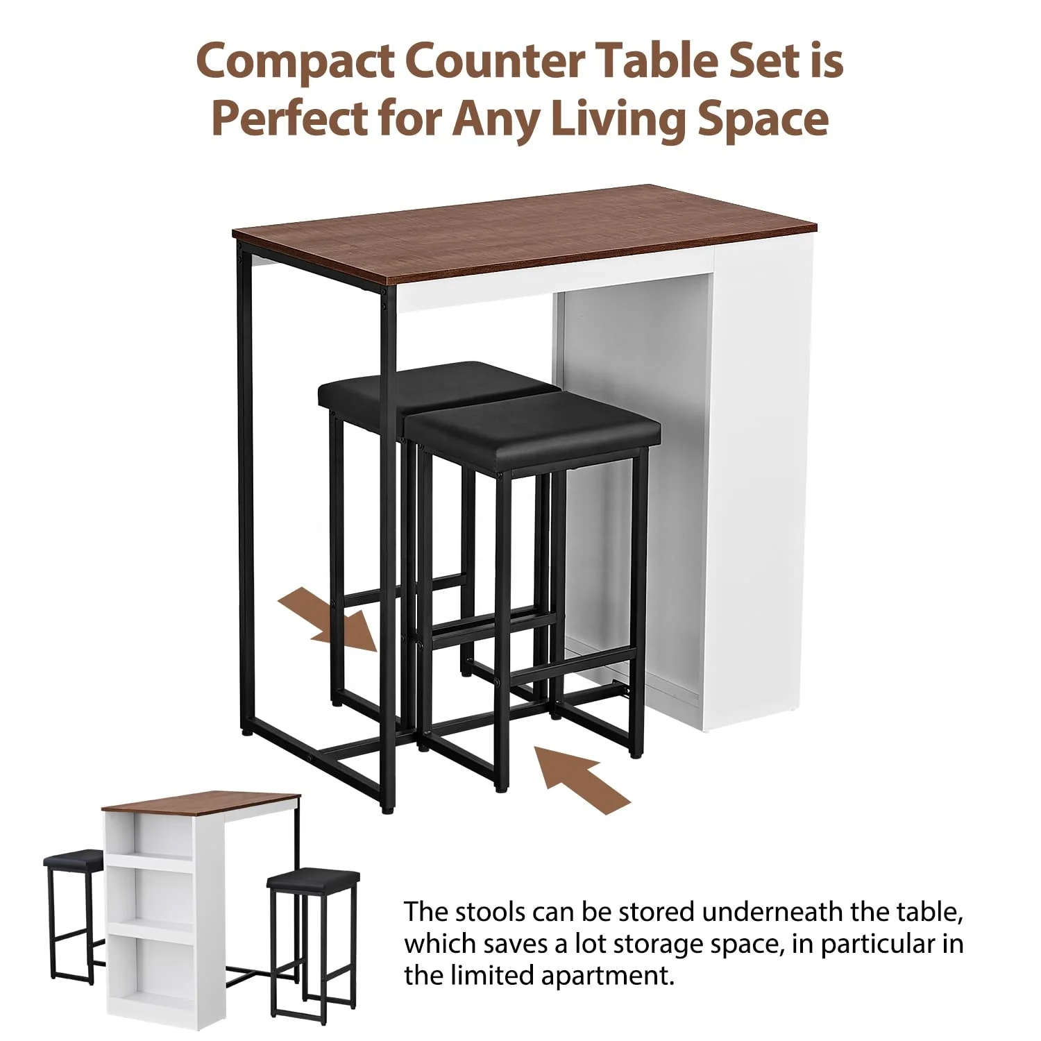 3 Piece Dining Table Set Kitchen Bar Table with Two Stool Storage Shelves for Dinning Room Set Restaurant Chairs and Table