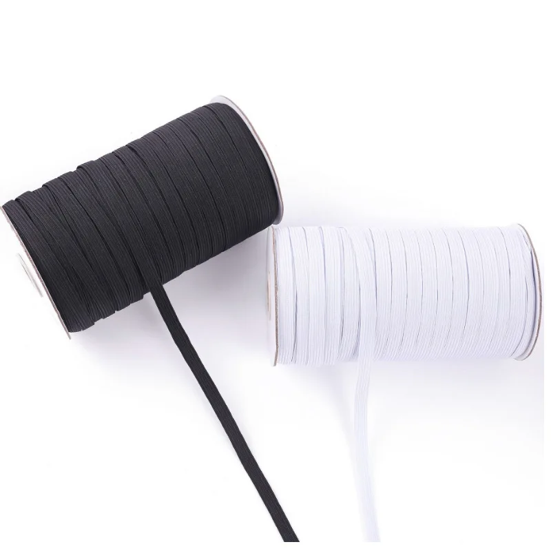 Double Fold Bias Tape White Black Flat Knitted Braided Elastic Band Braided Elastic Rope Stretch Strap Cord Roll 6mm for Sewing