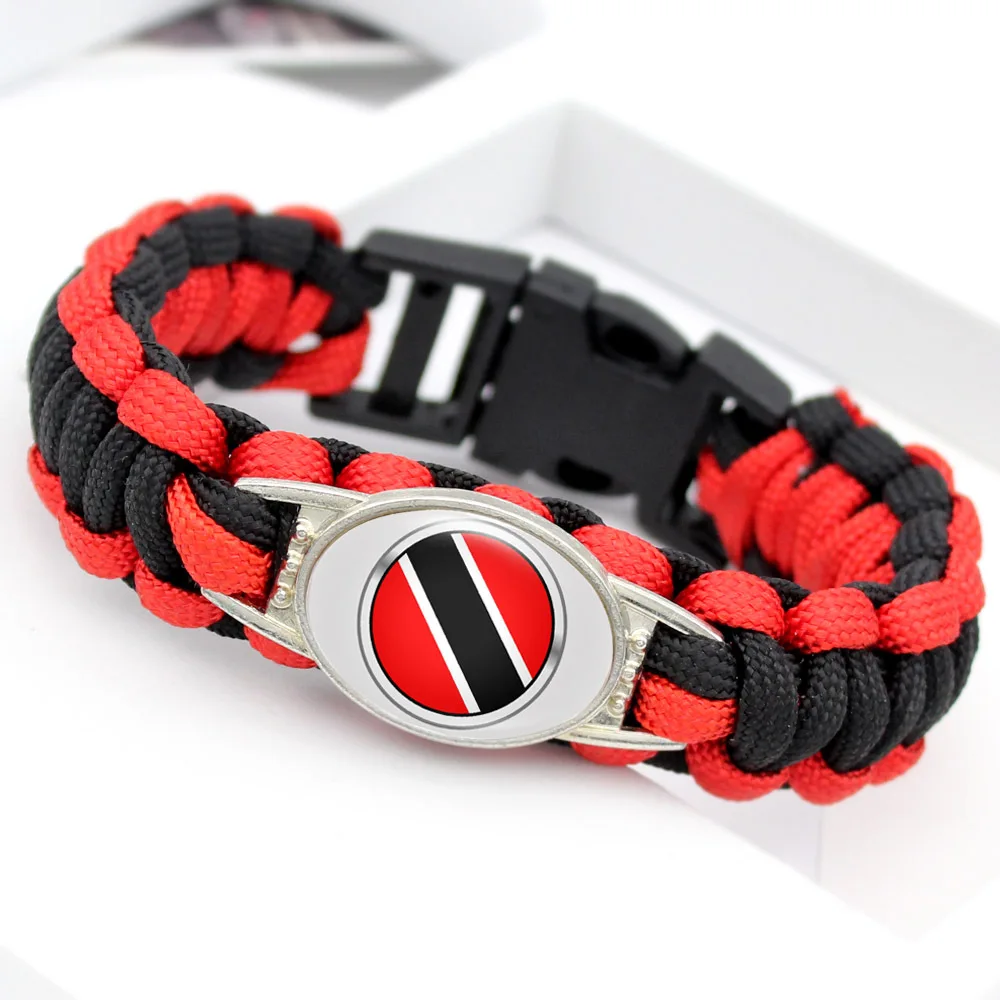Wholesale Custom Nylon Webbing Hand Woven Alloy Metal Flags Bracelets For Men Women