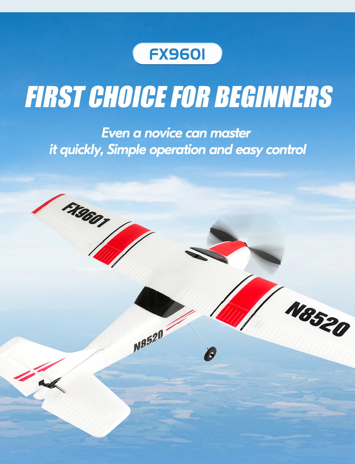 2024 FX9601 RC Plane 4CH Powerful Brushless Remote Control Aircraft 520mm Wingspan EPP Foam Airplane for Children Adults