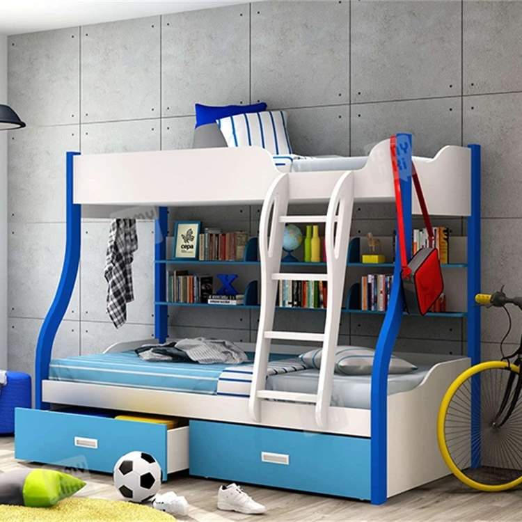High Quality Modern Space Saving Kids Bedroom Furniture Mdf Bunk Beds Children Double Twins Bed With Drawers