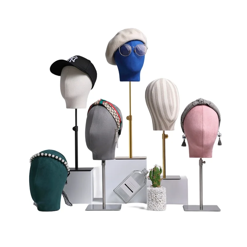 Velvet Fabric Cover Female Mannequin Head Decorative Vintage Style Holder Hat Holder Rack Storage Wigs Show Display Stand