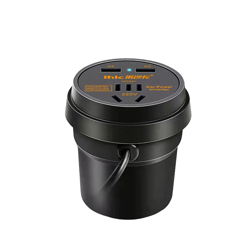 Outlet Cup Holder Car Converter Adapter with 2.4A Dual Smart Quick USB Charger Car Power Inverter 150W DC 12V to 110V 220v