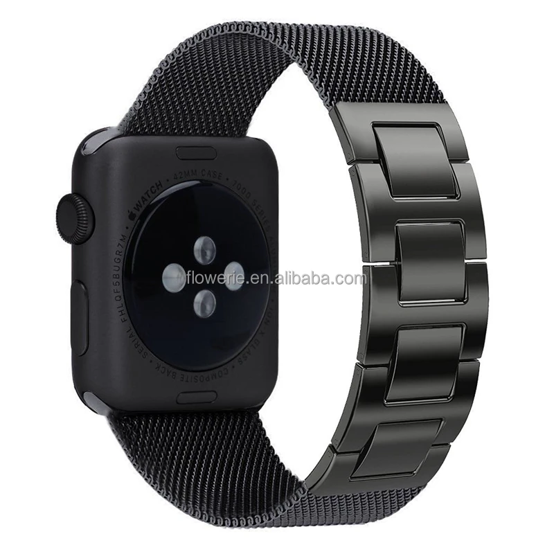 High grade milanese mesh woven strap adjustable buckle double snap stainless steel solid cool shark watch band