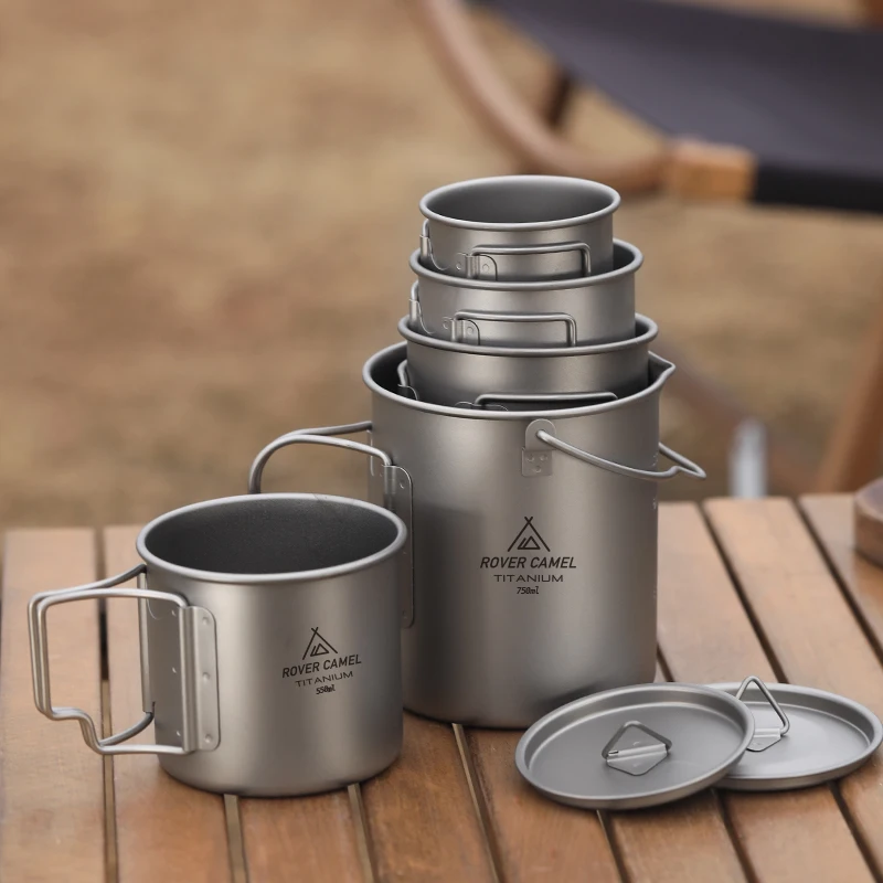 Outdoor Camping 200ml300ml/450ml/650ml/750ml Titanium Mug Ultralight Folding Handle Lightweight Titanium Stacking Mug coffee cup