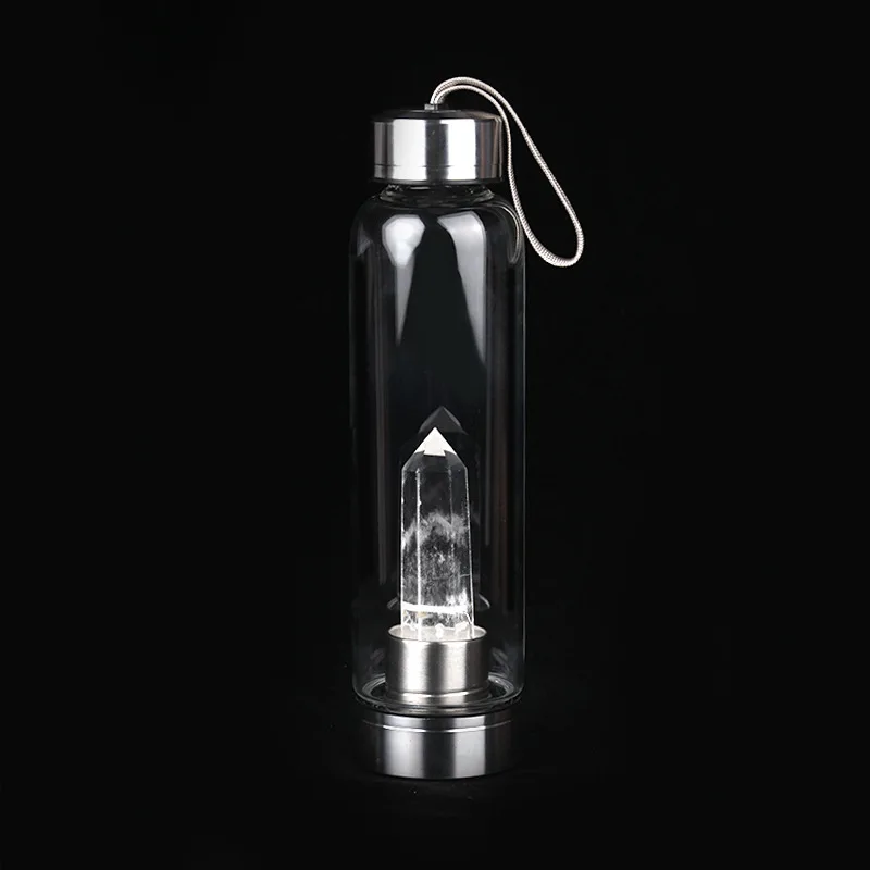 Nature Amethyst Glass Water Bottle With Crystal Stone Inside And Gem Stones Wholesale