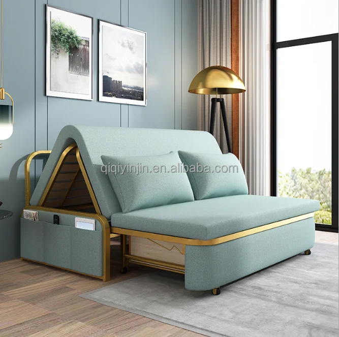 Save Space Multi-purpose Sofa Cum Bed Fabric Folding Chair Sleeper Living Room Metal Frame Sofa Bed