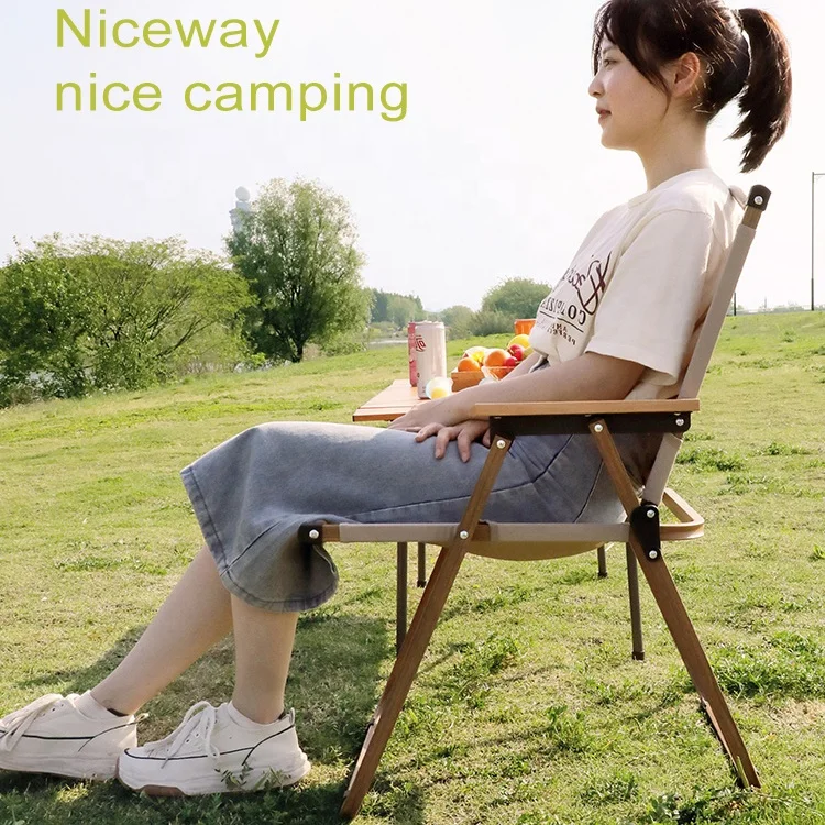 Niceway Outdoor Furniture Kermit Chair Wood Camping Folding Chair Steel Metal Lightweight Beach Chair