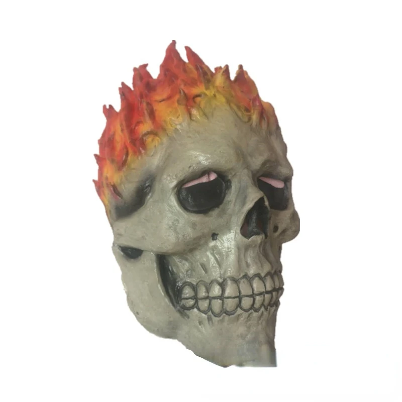 Ghost Rider Mask Cosplay Latex Mask Skeleton Red Flame Fire Man Creepy Full Head Adult Props Party