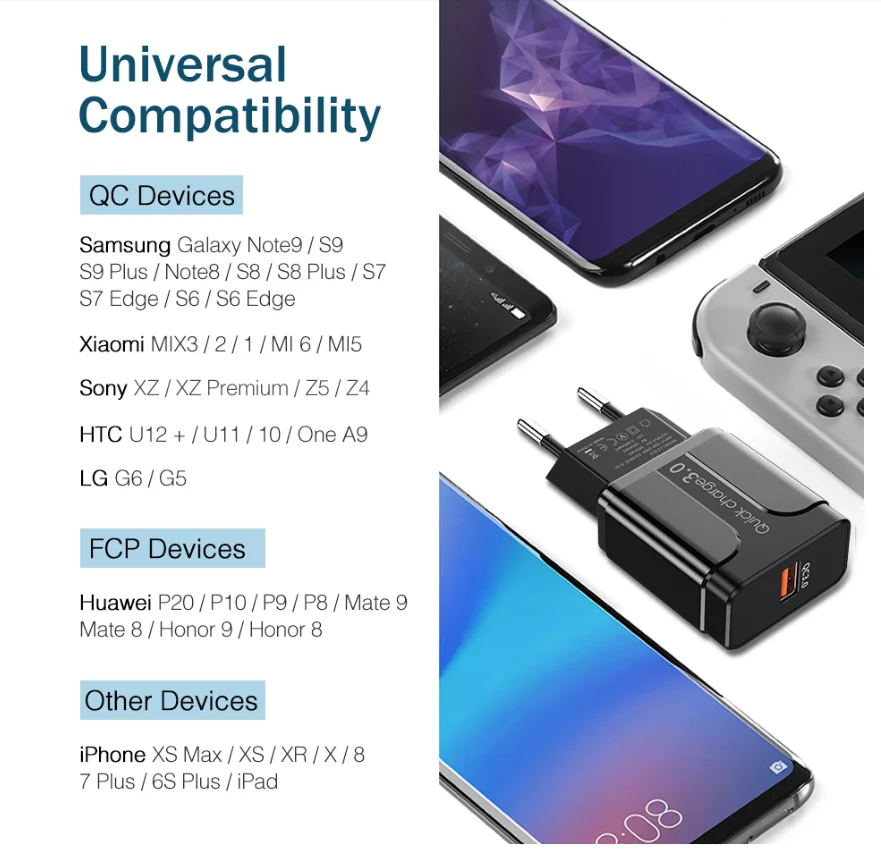 USB зарядное устройство Quick Charge 3,0 Универсальный мобильный телефон зарядное устройство настенное зарядное устройство USB для зарядки электроники с разъемами стандартов США адаптер для розеток европейского стандарта