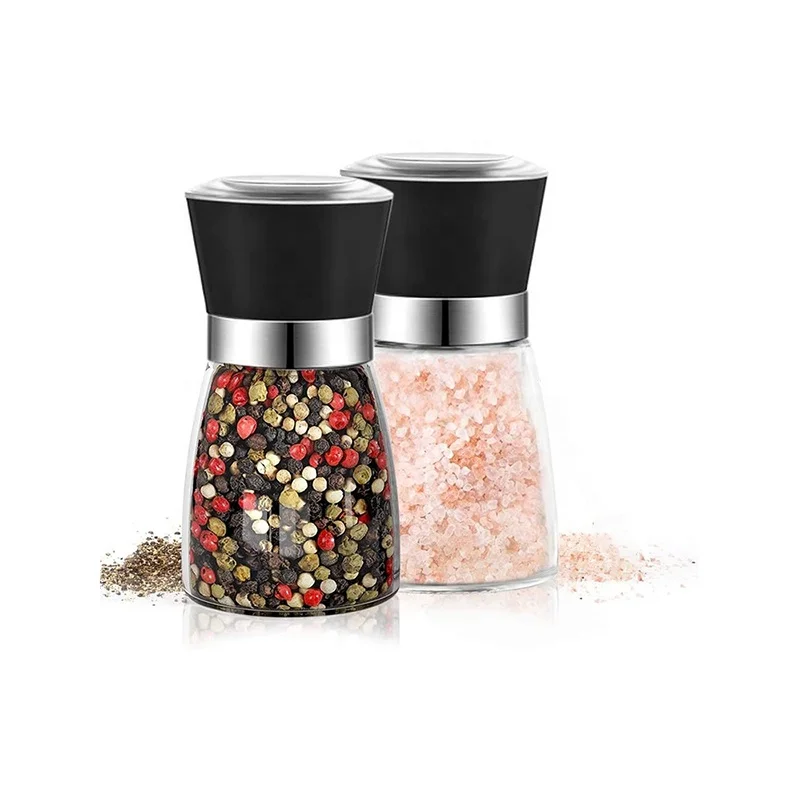 Factory Direct Sale Plastic Glass Manual Salt and Pepper Grinder Set