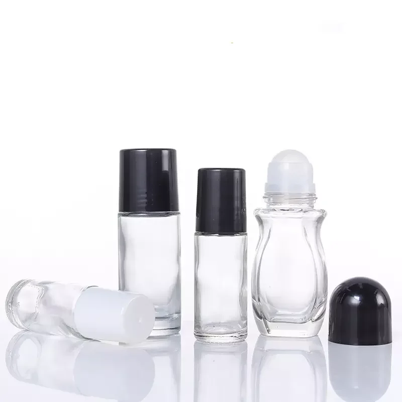 Wholesale empty round shape back lid clear frosted amber color glass essential oil roller bottle 50ml