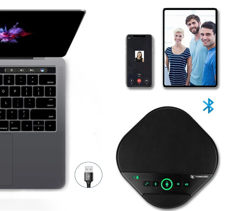 Rechargeable Blue Tooth wireless 360 Pick-up noise-free video audio conference microphone speaker phone for conference system