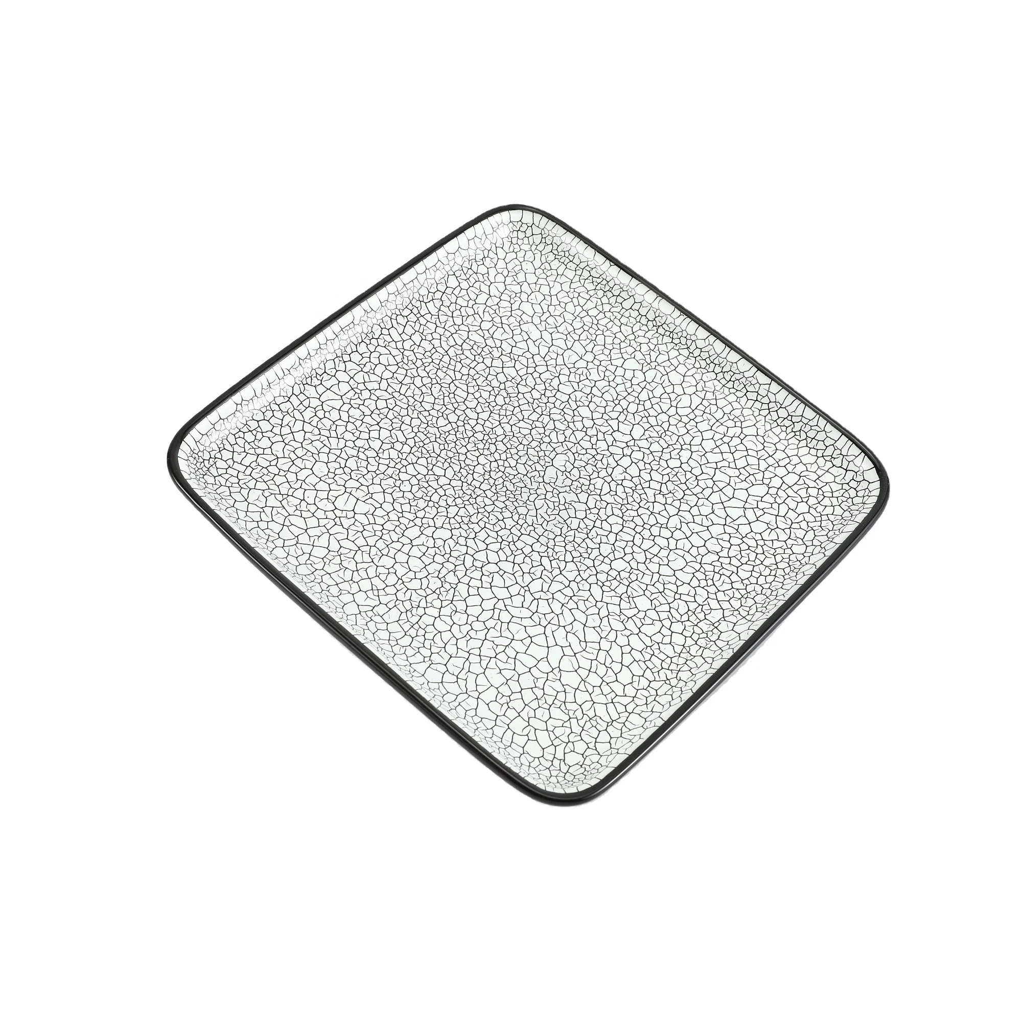 Tivray Japanese Style Main Dish Western Food Black Matte Crack Cantaloupe Stone Pattern Porcelain Ceramic Dinner Dessert Plate