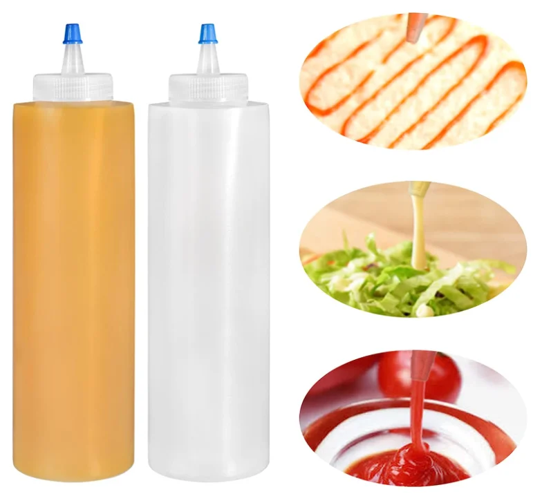 12 Ounce Plastic Dressing Squirt Bottles Ketchup Bottles with Cap Lids and Funnel Condiment Bottles for Liquids BBQ Dressing