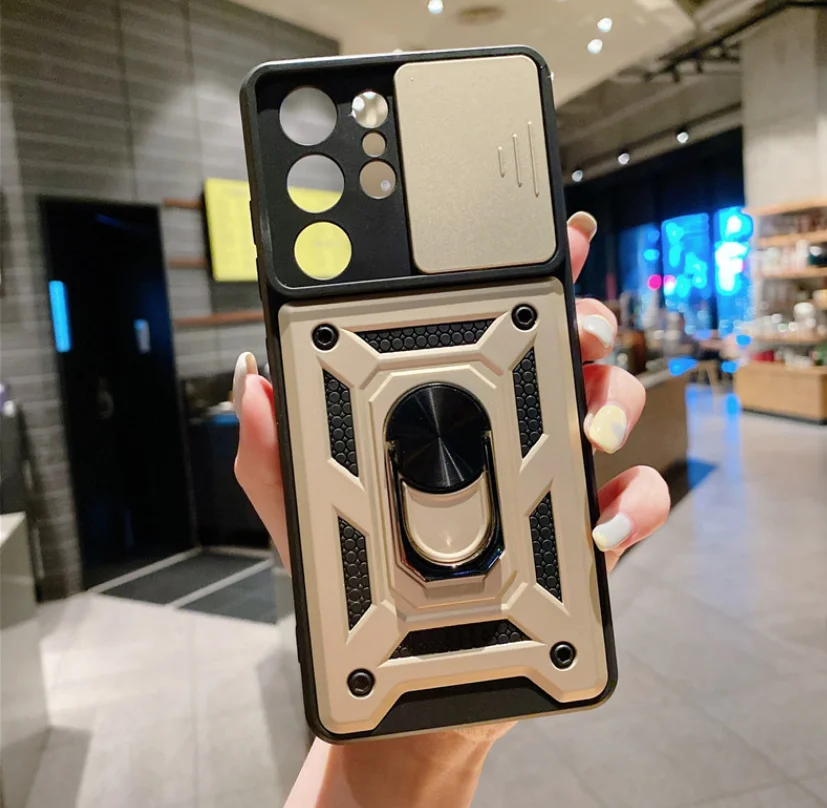 Army Push Window Anti-Fall Magnetic Mobile Phone Cover Invisible Bracket Protective Case For Samsung S23