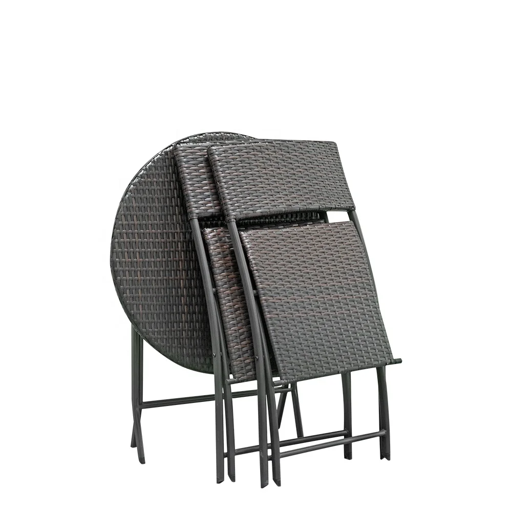Rattan Patio Furniture 3 Piece Rattan Outdoor Furniture Folding Table and Chair Garden Bistro Bistro Set