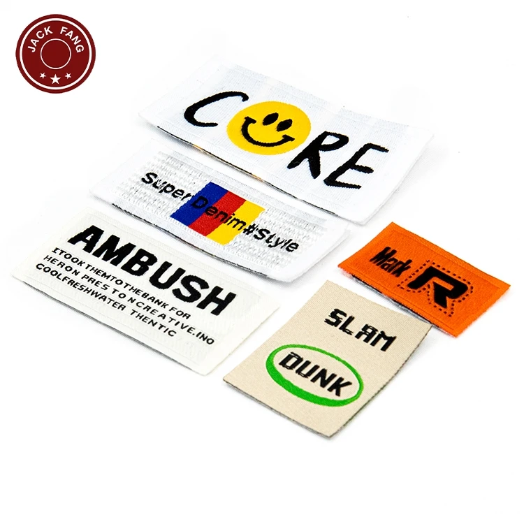 Factory Price Damask Satin Brand Tags Logo Tag Etiquette Personalise Orange Embossed Satin Soft Neck Tag Labels Woven Label