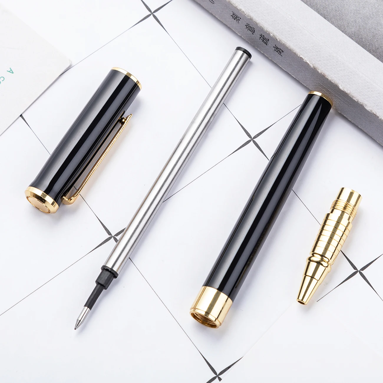 promotional product high quality hotel luxury ink pen fancy printed branded roller metal ink custom pens
