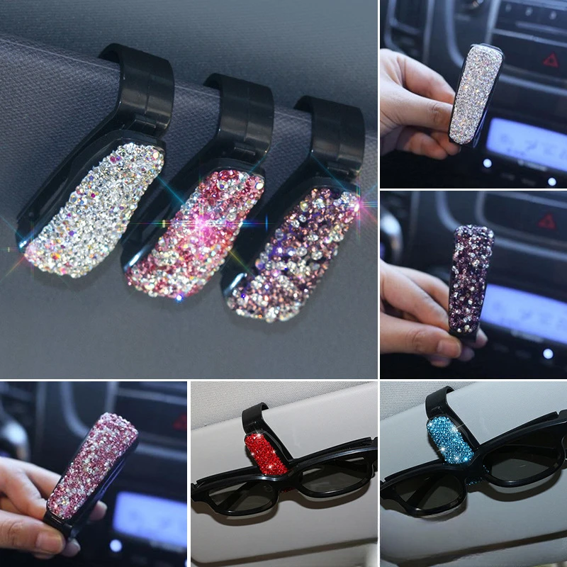 Car Auto Sun Visor Glasses Sunglasses Card Ticket Rhinestone Car Visor Sunglasses Holder Clip