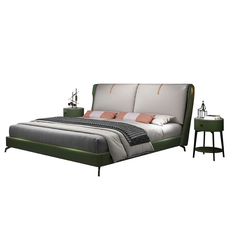 Modern Italian light luxury leather up-holstered beds 1.8m double soft bed princess bedroom suite OEM hotel bed customization
