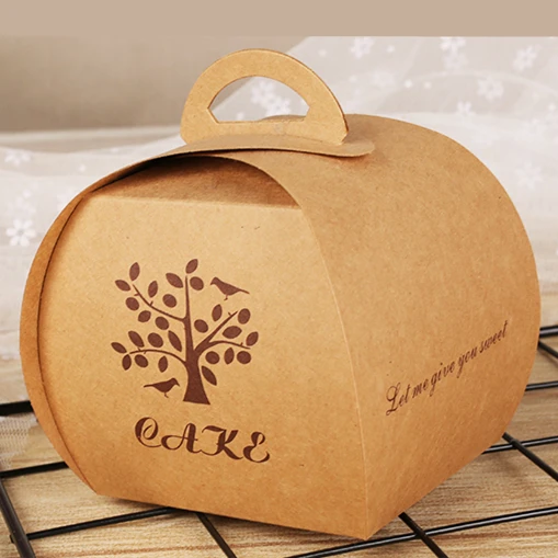 Customized Exquisite Foldable Handle Kraft Paper Cupcake Mousse Cake