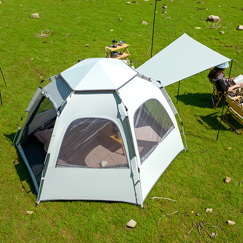 CLM Polyester Waterproof Glamping Outdoor Camping Beach Automatic Quick Open Hexagonal Family Tent