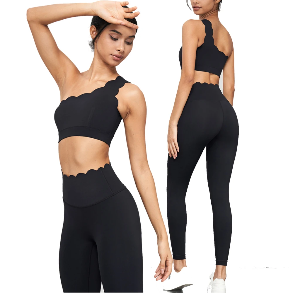 Single strap flower shape women activewear sports bra medium strength fitness running high waist peach legging yoga wear sets