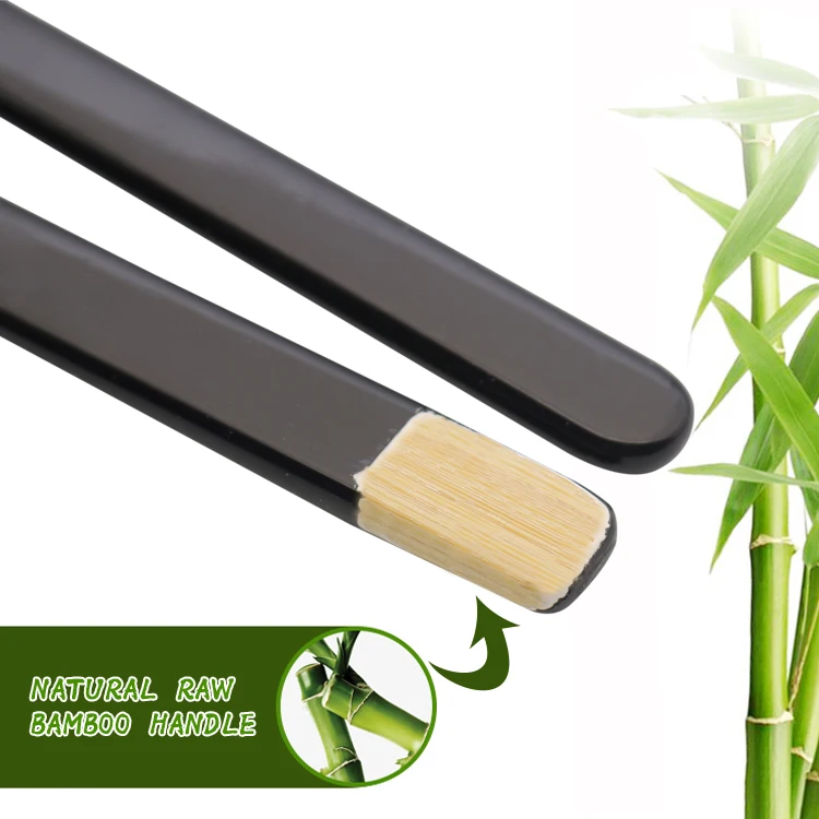 black paint bamboo toothbrush with natural bamboo wooden handle