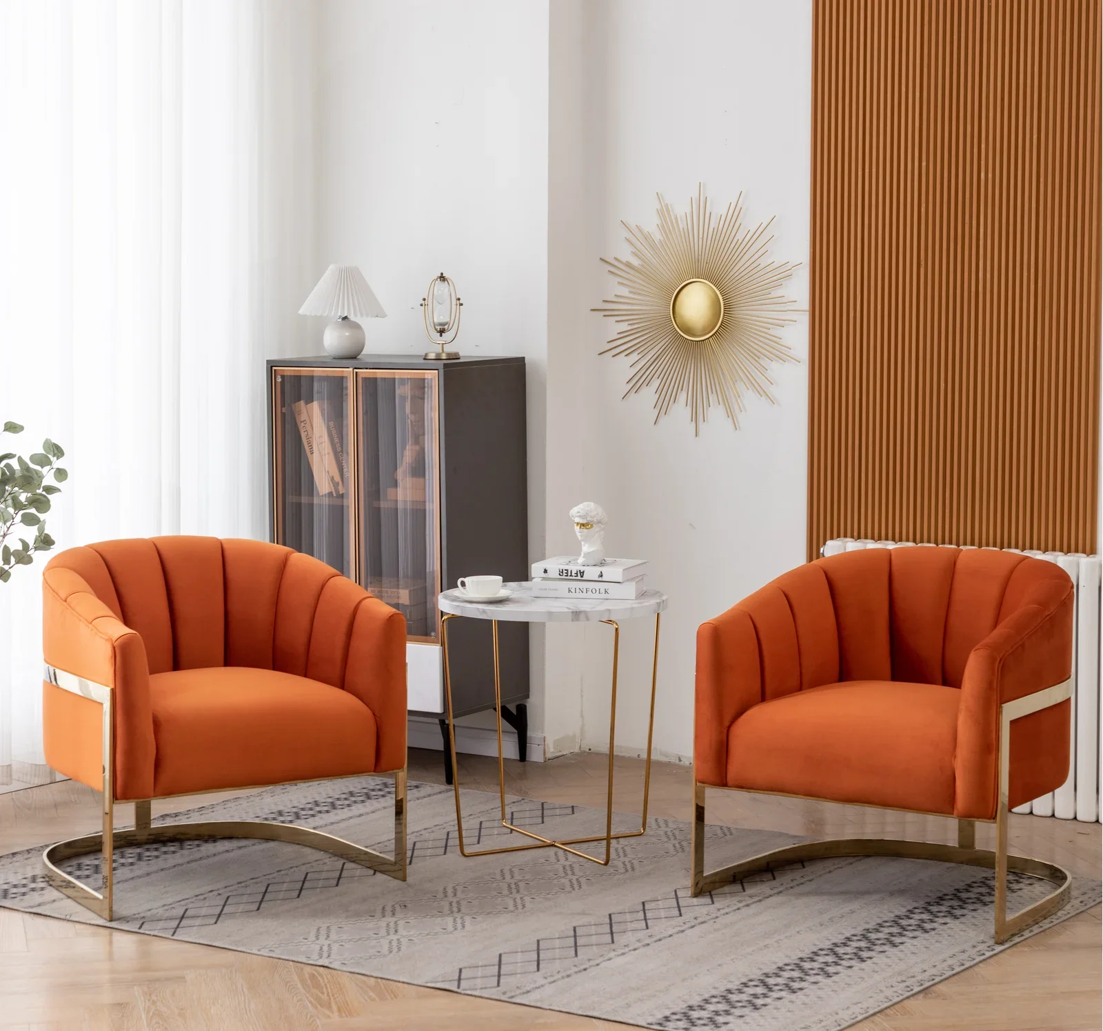 Modern Stainless Steel Base Velvet Upholstered Barrel Chair Accent Leisure Chair Armchair For Home Hotel Furniture