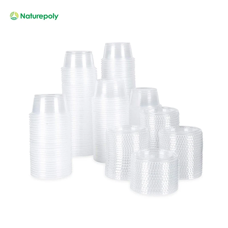 Food Safe Grade Condiment 2oz Sauce Cup fot Salad Dressing Charcuterie Sancks and Samples PLA Portion Cup with Lids