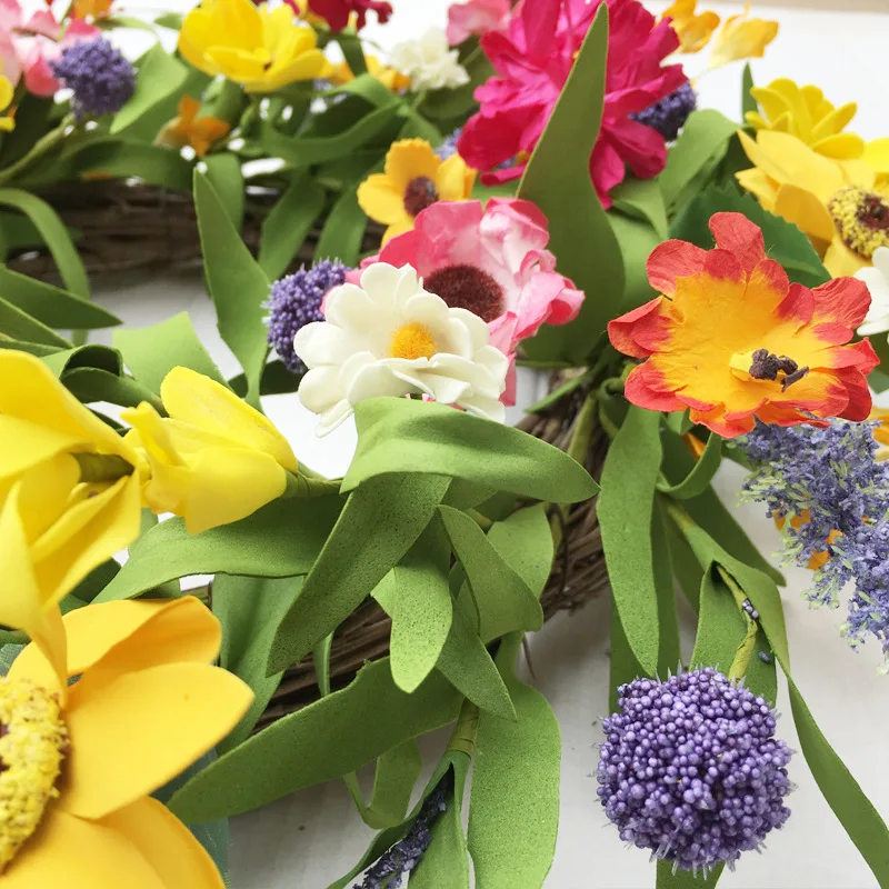 Artificial Sunflower Wreath Summer Fall Large Wreaths Around Flower Green Leaves for Front Door Indoor Wall Or Window Decor