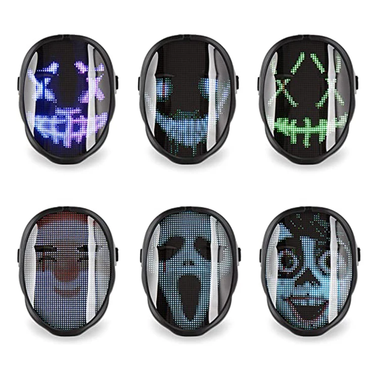 Led Mask Light Up with Bluetooth - Programmable Led Face Masks for Kids Adults Costume Cosplay Halloween Christmas Party